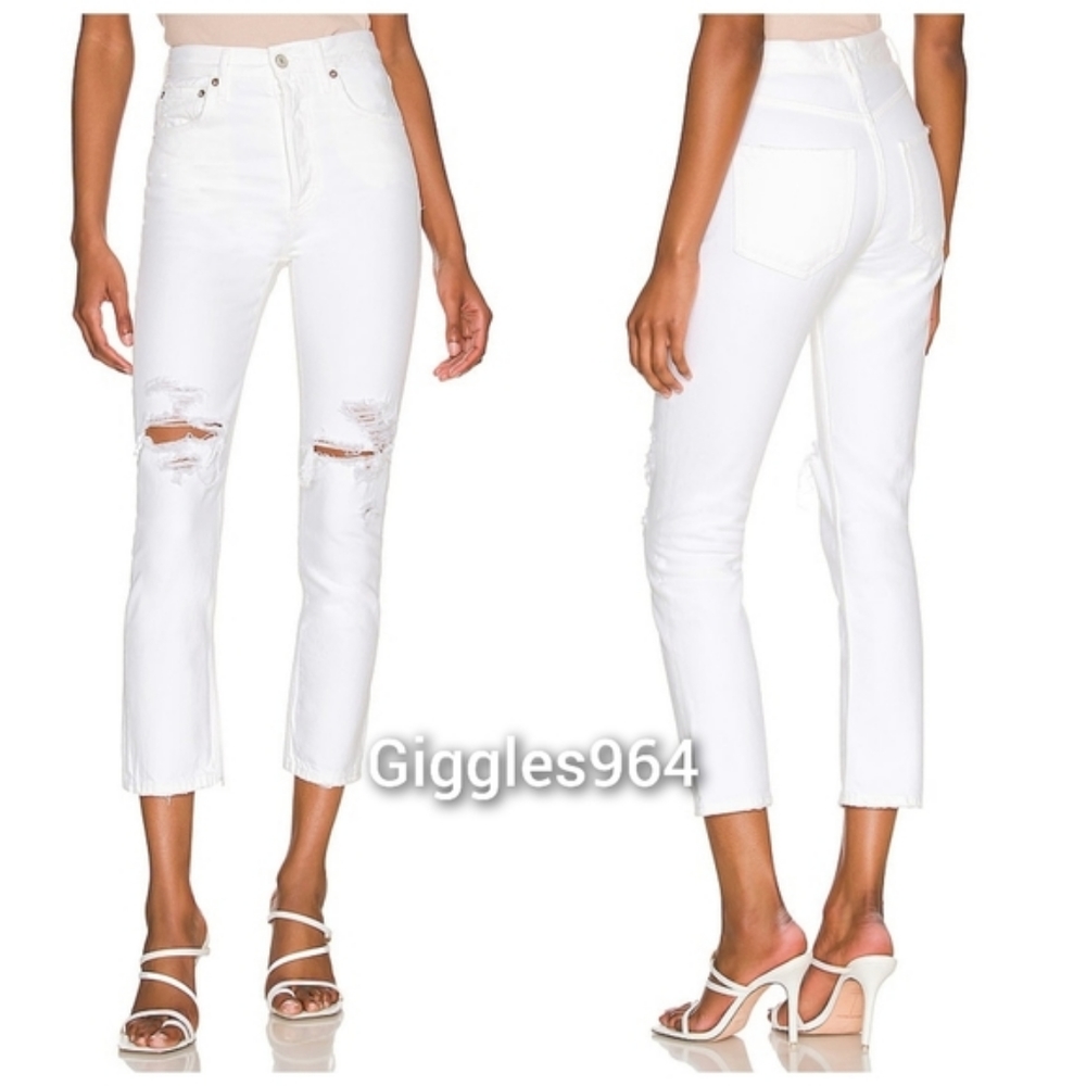 Agolde Riley Jeans in Slant White Distressed - Picture 3 of 5
